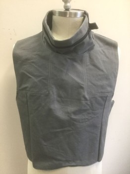 Unisex, Sci-Fi/Fantasy Top, N/L, Gray, Cotton, Solid, C<48", Canvas/Duck, Sleeveless, Short Waisted, Stand Collar, Open at Sides with Velcro Closures, Zipper and Velcro Webbing Straps on Stand Collar, Made To Order