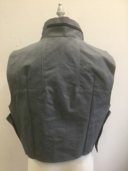 Unisex, Sci-Fi/Fantasy Top, N/L, Gray, Cotton, Solid, C<48", Canvas/Duck, Sleeveless, Short Waisted, Stand Collar, Open at Sides with Velcro Closures, Zipper and Velcro Webbing Straps on Stand Collar, Made To Order