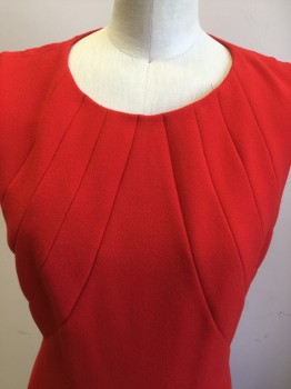 TAHARI, Red, Polyester, Rayon, Solid, Scoop Neck, Zip Back, Radiating Seams From Front Collar Around to Center Back