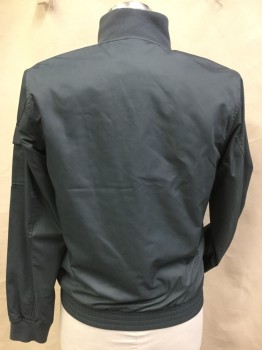 ABERCROMBIE & FITCH, Teal Blue, Black, Polyester, Solid, Teal Blue with Black Perforated Lining, Ribbed Knit Collar Attached, & Long Sleeves Cuffs, Zip Front, 2 Large Pockets with Flap, 2" Elastic Waistband