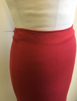 EMPORIO ARMANI, Red, Viscose, Polyamide, Solid, Stretch Jersey, Pencil Skirt, Invisible Zipper at Center Back