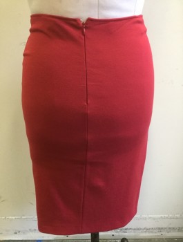 EMPORIO ARMANI, Red, Viscose, Polyamide, Solid, Stretch Jersey, Pencil Skirt, Invisible Zipper at Center Back