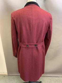 Mens, Historical Fiction Coat, MARTIN GREENFIELD, Wine Red, Black, Wool, Cotton, Solid, Color Blocking, C42, Single Breasted, 4 Buttons, Hidden Button Placket, 1/2 Velvet Notched Lapel, 4 Flap Pockets, Belted Back with Button Detail