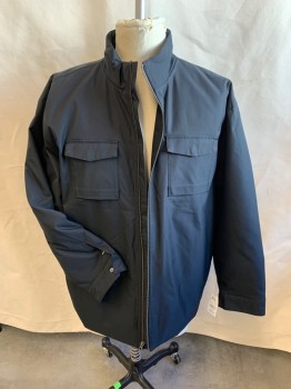 SYNERGY, Black, Polyester, Solid, Collar Attached, Lightly Padded, Blacking Lining, Zip Front, 2 Pockets with Flap, and 2 on the Side, Long Sleeves,