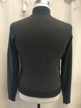 BLOOMINGDALE'S, Steel Blue, Brown, Cashmere, Heathered, Brown/Steel Blue Heathered Diagonal Stripe Body, Ribbed Knit Stand Collar/Waistband/Cuff, Heathered Steel Blue Collar/Shoulders/Sleeves/Waistband, Ribbed Knit Waistband/Cuff, 2 Pockets