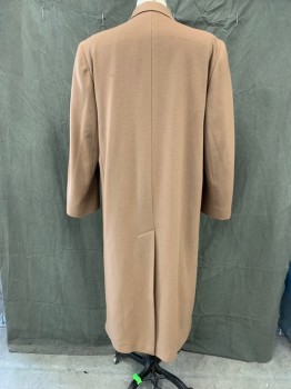 PERRY ELLIS, Camel Brown, Cashmere, Wool, Solid, Single Breasted, Collar Attached, Notched Lapel, 2 Pockets, Long Sleeves * Stain and Hole Back Right About 5" From Hem*