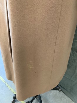 PERRY ELLIS, Camel Brown, Cashmere, Wool, Solid, Single Breasted, Collar Attached, Notched Lapel, 2 Pockets, Long Sleeves * Stain and Hole Back Right About 5" From Hem*