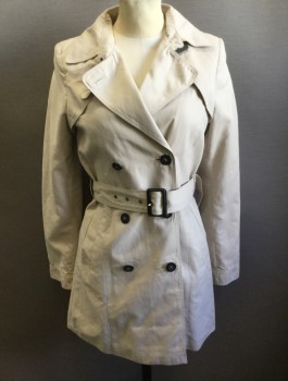 ZARA , Khaki Brown, Polyester, Nylon, Solid, Double Breasted, Notch Collar, Black Buttons, 2 Pockets, **With Matching Self Belt with Black Leather Buckle