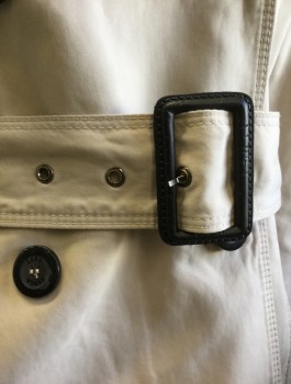 ZARA , Khaki Brown, Polyester, Nylon, Solid, Double Breasted, Notch Collar, Black Buttons, 2 Pockets, **With Matching Self Belt with Black Leather Buckle
