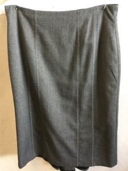 REBECCA TAYLOR, Heather Gray, Black, Polyester, Viscose, Heathered, Pin Dot, No Waistband, Solid Black Lining, Vertical Cream Top Stitches, Zip Back, Fan Gather Center Hem