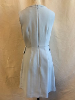 Womens, Dress, Sleeveless, ADRIANNA PAPELL, Lt Blue, Polyester, Elastane, Solid, B32, 2, W26, Sleeveless, Round Neck,  2 Pocket Flaps with Gold Button, Zip Back, Box Pleats