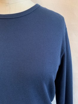 Womens, Top, NEXT LEVEL, Navy Blue, Cotton, Polyester, Solid, S, Waffle Knit, Crew Neck, Long Sleeves