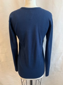 Womens, Top, NEXT LEVEL, Navy Blue, Cotton, Polyester, Solid, S, Waffle Knit, Crew Neck, Long Sleeves