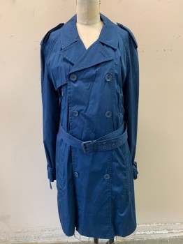 Womens, Coat, Trenchcoat, MARC JACOBS, Dk Blue, Poly/Cotton, Viscose, M, with Belt, Collar Attached, Single Breasted, Button Front, 2 Zip Pockets, 2 Side Pockets, Epaulets, Removable Straps at Cuffs