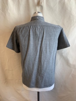 RAG & BONE, Gray, Cotton, Solid, Heathered, Button Down Collar, Button Front, S/S, 1 Pocket, Cuffed