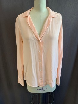 EQUIPMENT, Pink, Silk, Solid, Collar Attached, Button Front, Long Sleeves