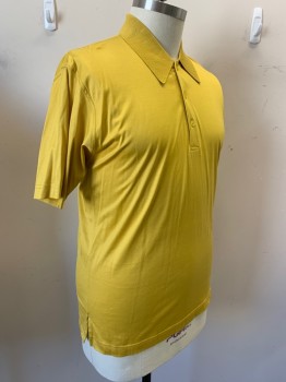 PAOLO VALENZI, Mustard Yellow, Cotton, Solid, Short Sleeves,