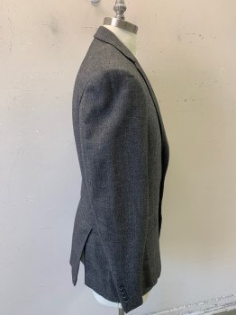 JOS.A. BANKS, Dk Gray, Wool, Cotton, Birds Eye Weave, Notched Lapel, Out Breast Poket, 2 Buttons, 2 Pockets with Flaps, Seams and Darts, 2 Vents