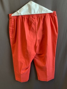 Womens, Capri Pants, ALFRED DUNNER, Coral Orange, Poly/Cotton, Spandex, Solid, 18, Elastic Waist at Back, Side Pockets, 2 Buttons at Hem on Each Leg