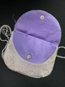 Womens, Purse, JEROME, Lavender Purple, Clear, Polyester, Solid, Envelope Close, Beaded Strap Broken