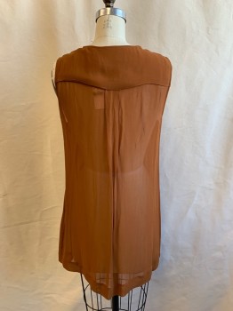 MAEVE, Brown, Synthetic, Solid, Fabric Covered Button Front, Sleeveless, Chiffon, Button Placket From Hem Detail