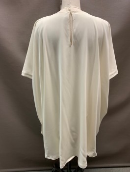 N/L, Cream, Polyester, Solid, Round Neck, Keyhole Back, 1 Snap At Each Sleeve