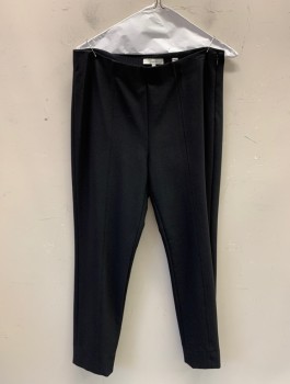 VINCE, Black, Cotton, Polyamide, Solid, Stretch Ponte, Elastic Waist, Slim Cropped Leg, Invisible Zipper at Side