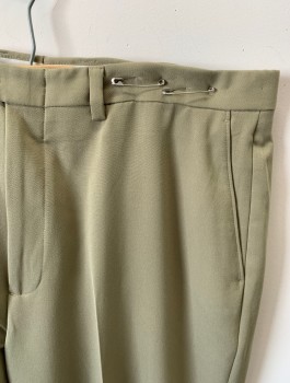 CLAIBORNE, Lt Olive Grn, Polyester, Solid, Zip Front, Button Closure, F.F, 4 Pockets, Creased