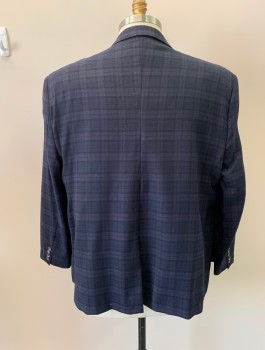 JACK VICTOR, Navy Blue, Wool, Plaid, Single Breasted, 2 Buttons, Notched Lapel, 3 Pockets,