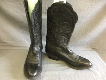 Womens, Cowboy Boots, ARIAT, Black, Leather, 8B, Pull-on, Top Stitched