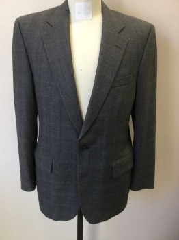 CARROLL & CO, Gray, Charcoal Gray, Wool, Glen Plaid, Single Breasted, Notched Lapel, 2 Buttons, 3 Pockets, Lining is Maroon with Taupe and Gray Medallions Pattern