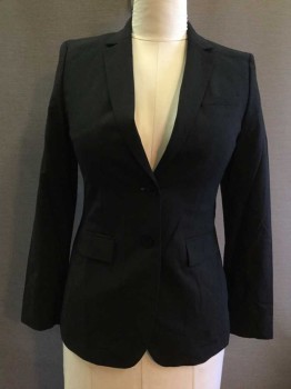 BANANA REPUBLIC, Black, Wool, Spandex, Solid, Notched Lapel, 2 Buttons,