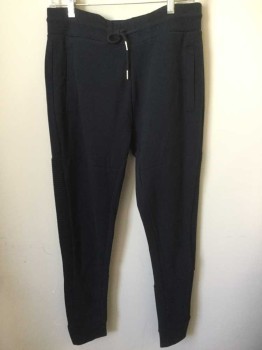 Mens, Sweatsuit Pants, ZARA, Navy Blue, Cotton, Polyester, Solid, L, Jersey, Elastic Waist, Drawstring at Waist, Self Ribbed Panels at Sides of Legs, 2 Side Pockets, Tapered Legs