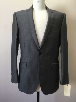 AUTOGRAPH, Gray, Wool, Solid, Single Breasted, 2 Buttons,  Notched Lapel, Top Stitch, 3 Pockets,
