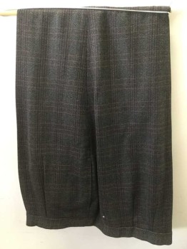 Mens, 1930s Vintage, Suit, Pants, MTO, Charcoal Gray, Red, Green, Tan Brown, Wool, Plaid-  Windowpane, 31, 46, Made To Order, Double Pleats,