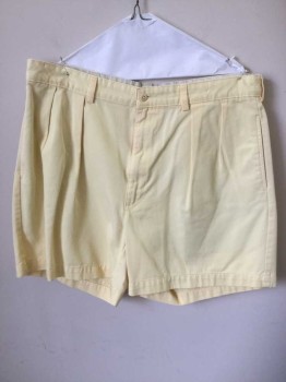 POLO RALPH LAUREN, Lemon Yellow, Cotton, Solid, Pleated Front, Belt Loops, Zip Fly, 4 Pockets