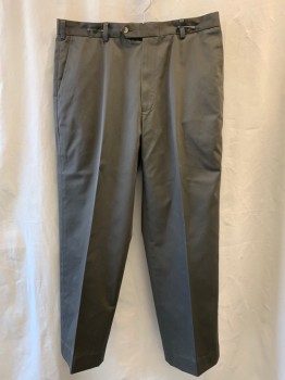 DOCKERS, Olive Green, Cotton, Solid, Flat Front,  Zip Front, 4 Pockets, Button Tab Waistband,