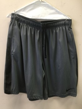 NIKE, Slate Gray, Polyester, Solid, Long Athletic Short, Elastic Drawstring Waistband, Black Novelty Ombre Triangles, 2 Pockets