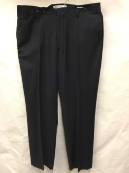 KENNETH COLE, Black, Wool, Polyester, Solid, Flat Front, Zip Front,