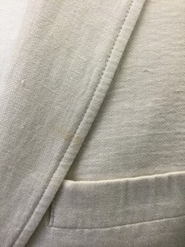 PERRY ELLIS, Ecru, Linen, Cotton, Herringbone, Self Herringbone Texture, Single Breasted, Notched Lapel, 2 Buttons, 3 Pockets, Solid Beige Lining, ***Small Stain on Lapel
