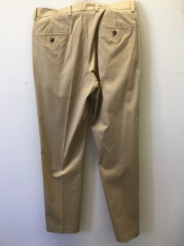 Mens, Chaps, BROOKS BROTHERS, Khaki Brown, Cotton, Solid, 32/32, Flat Front, Slit Pockets