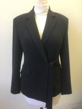 THEORY, Navy Blue, Acetate, Polyester, Solid, Dark Navy (Nearly Black), Notched Lapel, Wrapped Front with 1.5" Wide Self Wrap Ties, 2 Pockets