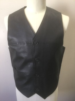 PELLE STUDIO WILSON, Black, Leather, Solid, 4 Button Front, 2 Welt Pockets, Horizontal Panels with Flat Felled Seams