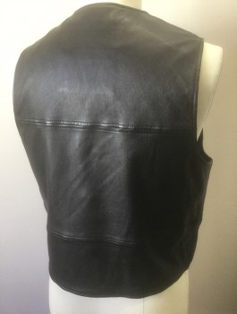 PELLE STUDIO WILSON, Black, Leather, Solid, 4 Button Front, 2 Welt Pockets, Horizontal Panels with Flat Felled Seams