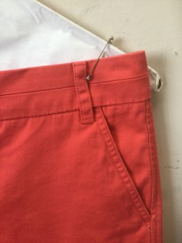 J.CREW, Coral Pink, Cotton, Solid, Bright Coral, Twill, Zip Fly, 4 Pockets, 3" Inseam