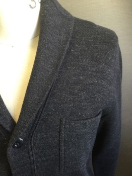 J CREW, Navy Blue, Cotton, Wool, Heathered, 5 Buttons, 3 Pockets, Shawl Collar,