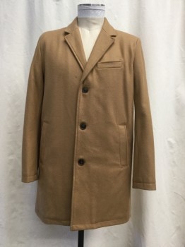 TOMMY HILFIGER, Camel Brown, Wool, Polyester, Solid, Notched Lapel, 3 Button Front, 3 Pockets