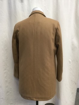 TOMMY HILFIGER, Camel Brown, Wool, Polyester, Solid, Notched Lapel, 3 Button Front, 3 Pockets
