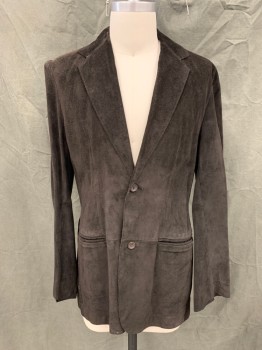 BANANA REPUBLIC, Chocolate Brown, Leather, Solid, Leather Blazer, Single Breasted, Collar Attached, Notched Lapel, 2 Buttons,  2 Pockets