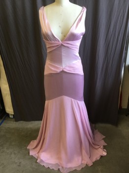 VERA WANG, Pink, Lavender Purple, Acetate, Polyester, Solid, Lavender with Sheer Pink Triangular Interchangeable Work, Deep V-neck & V-back, Zip Back, (rust Safety-pin Mark Under Left Arm, Sleeveless, Pink Lining